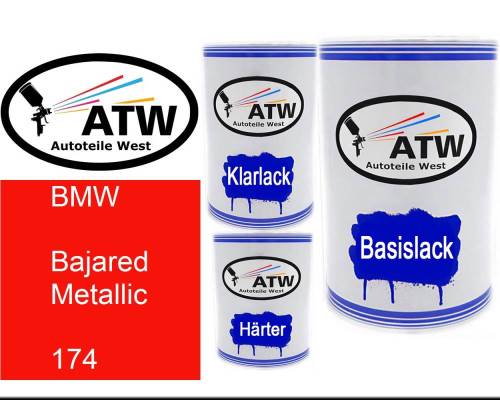 BMW, Bajared Metallic, 174: 500ml Lackdose + 500ml Klarlack + 250ml Härter - Set, von ATW Autoteile West.